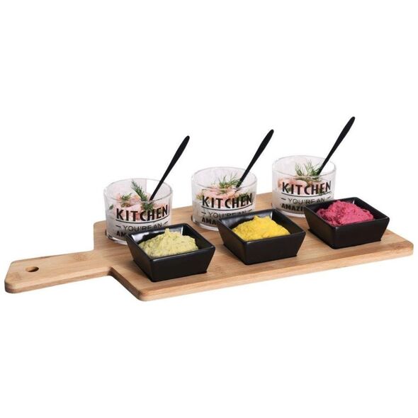 Excellent Houseware Miseczki ZESTAW do przekąsek przystawek tapas na bambusowej desce 10 el.