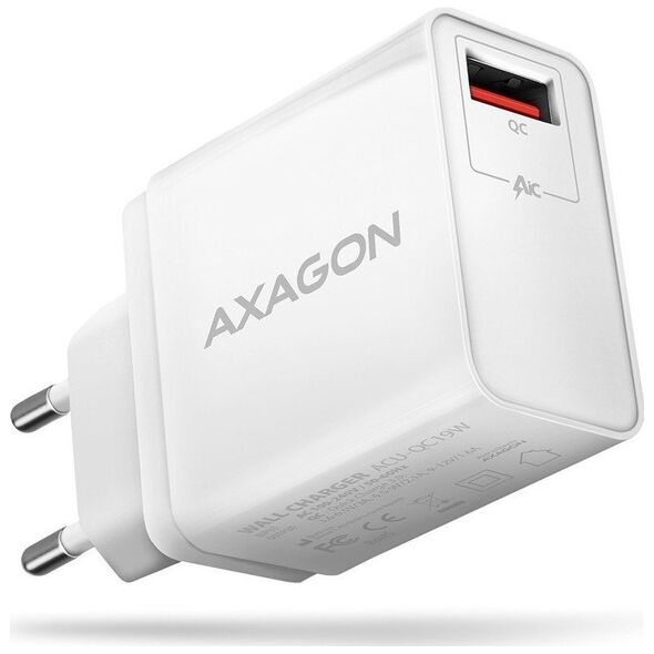 Ładowarka Axagon ACU-QC19W Ładowarka sieciowa QC 19W, 1x port USB-A, QC3.AFC/FCP/SMART, Biała