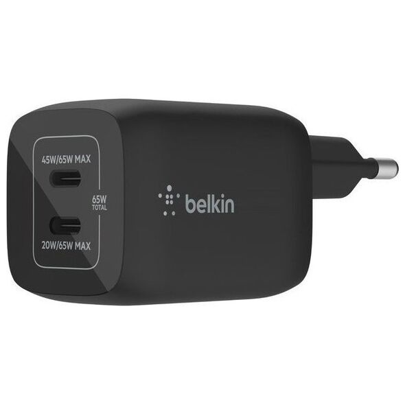 Ładowarka Belkin Podwójna ładowarka cienna 65W USB-C GAN z PPS czarna