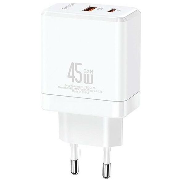 Ładowarka Usams Ładowarka sieciowa USB-C+USB-A 45W GaN PD 3.0