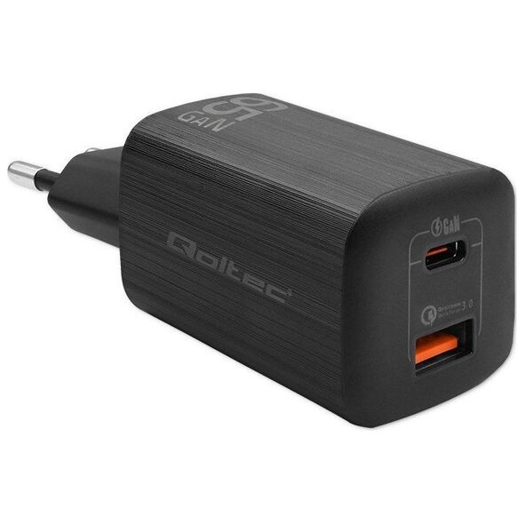 Ładowarka Qoltec Ładowarka sieciowa 65W GaN ULTRA | 5-20V | 2.25-3.25A | 1 x USB typ C PD | 1 x USB | Czarna