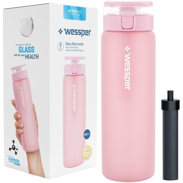 Wessper Szklana butelka ActiveMax 680ml różowa