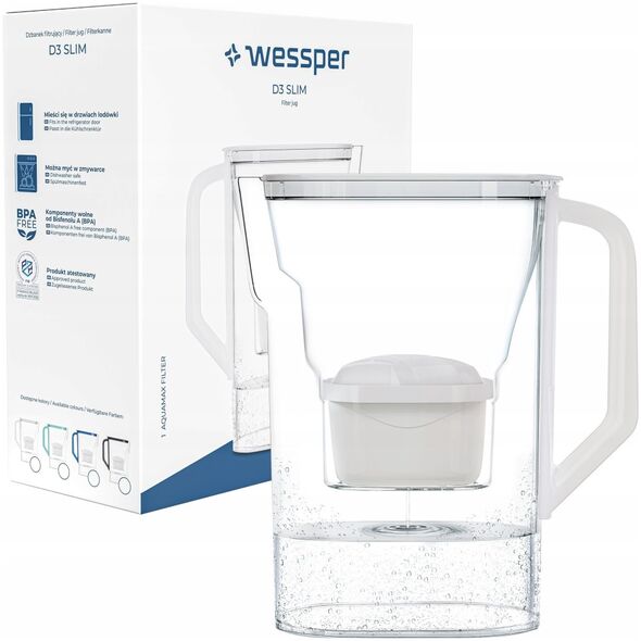 Dzbanek filtrujący Wessper D3 Slim Aquamax biały