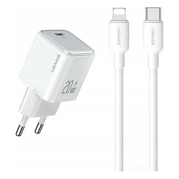 Ładowarka Usams Ładowarka sieciowa USAMS US-CC183 USB-C 20W PD3.0 + kabel US-SJ610 USB-C / Lightning biały/white