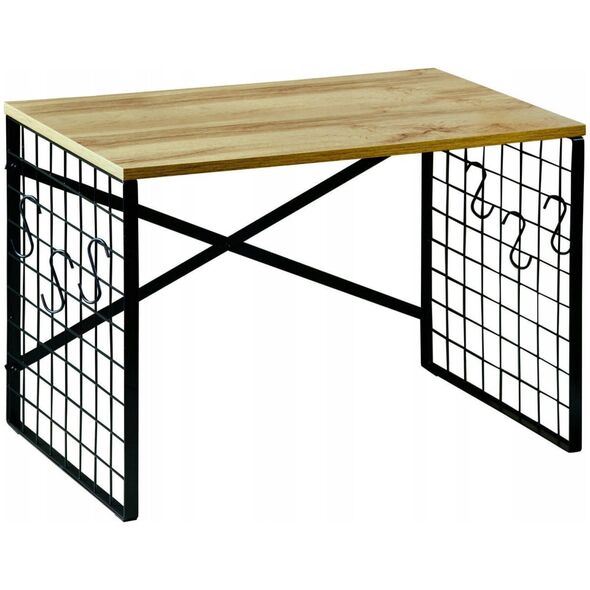 Kesper Metalowa półka kuchnna z haczykami i dębowym dekorem, 52 x 32,5 cm