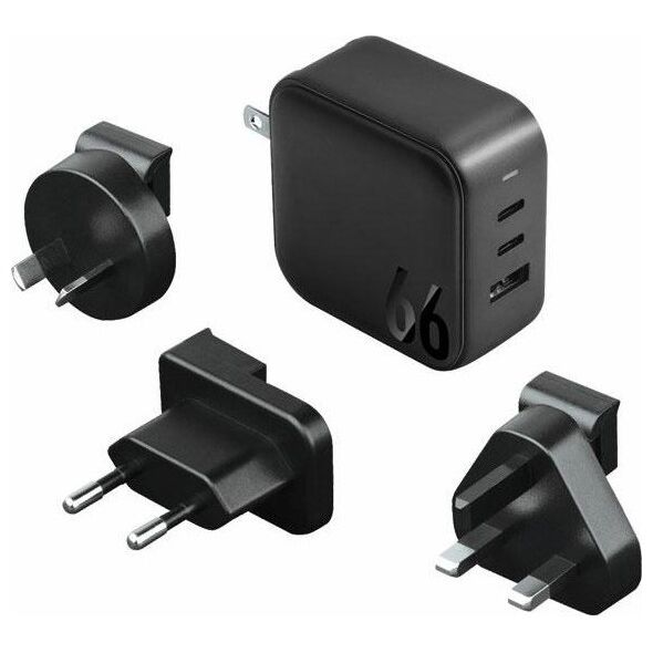 Ładowarka Energea ENERGEA ład. siec. 1xUSB+2xUSB-C PD-PPS-QC 3.0 66W 2C1A czarny/black US+EU Travelite GAN66