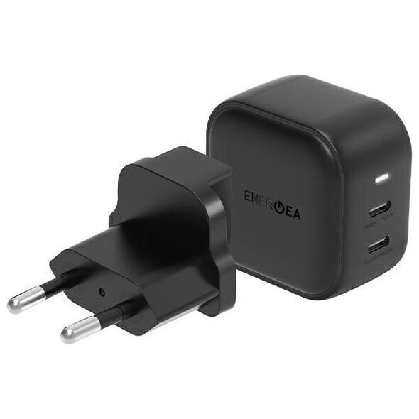 Ładowarka Energea ENERGEA ład. siec. 2xUSB-C PD-PPS 45W 2C czarny/black US+EU Travelite GAN45