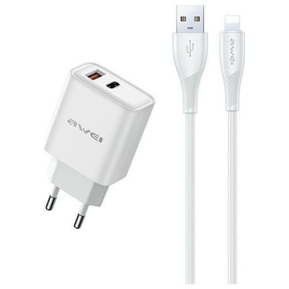 Ładowarka Awei AWEI ład. siec. PD81L-EU 22.5W + kabel USB + Lightning biała/white GaN