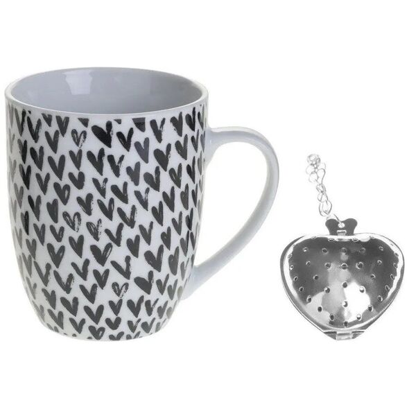 Secret de Gourmet Kubek do herbaty z zaparzaczem AMOR, porcelana, 360 ml, czarne serca