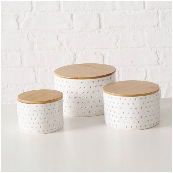Boltze Pojemniki ceramiczne z bambusową pokrywą LILLY, 3 sztuki