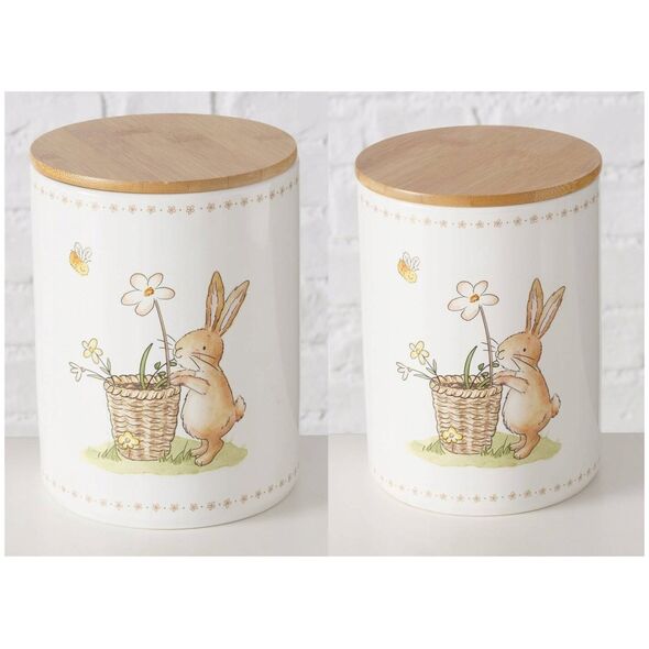Boltze Pojemniki kuchenne ceramiczne CHARMY, wzór w zajączki, 2 sztuki