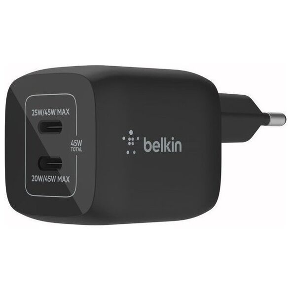 Ładowarka Belkin Podwójna ładowarka cienna 45W USB-C GAN z PPS Czarna