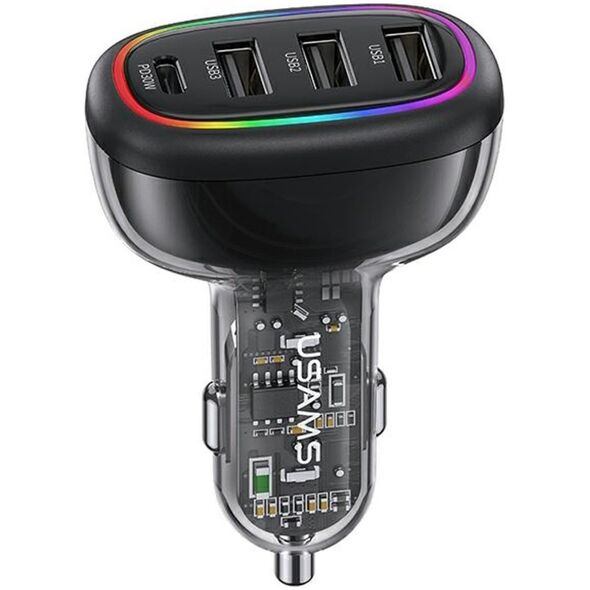 Ładowarka Usams Ładowarka Samochowoa USAMS 1xUSB-C 3xUSB-A C34 48W 3A+C PD czarna CC170CC01 (US-CC170)
