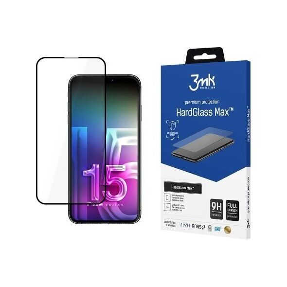 3MK Szkło HardGlass Max iPhone 15 Pro Max 6.7" czarny/black, Fullscreen Glass