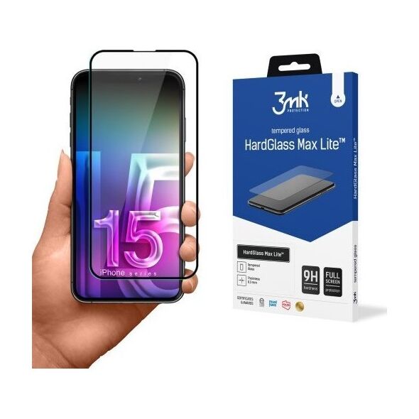 3MK Szkło HardGlass Max Lite Black iPhone 15