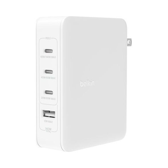 Ładowarka Belkin Ładowarka cienna 140W 4-ports (3xC 1xA) UK, EU, US Plugs biała