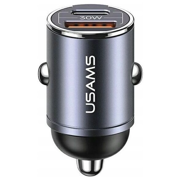 Ładowarka Usams Ładowarka samochodowa 30W 1xUSB+1xUSB-C C38 Fast Charge Stalowa