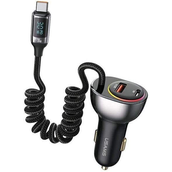 Ładowarka Usams USAMS Ład. sam. C37 1xUSB+1xUSB-C 60W + kabel USB-C 30W PD+QC Fast Charge czarny/black CC192CC01 (US-CC192)