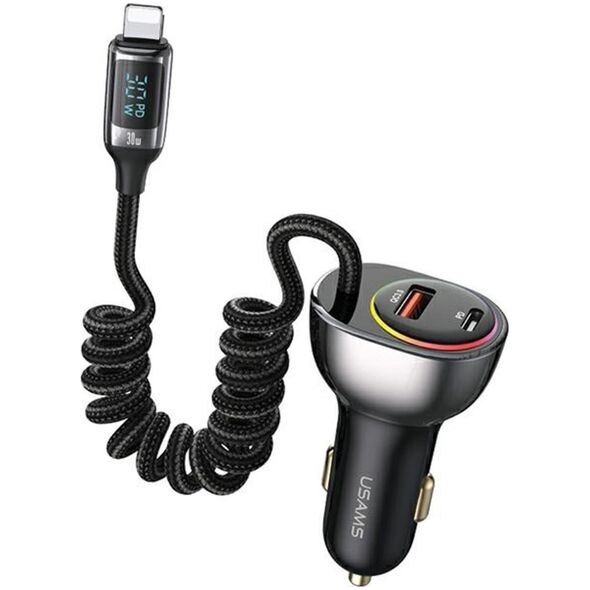 Ładowarka Usams Ładowarka samochodowa USAMS US-CC193 1xUSB-A 18W+1xUSB-C 30W + kabel Ligtning 30W PD+QC Fast Charge czarny/black
