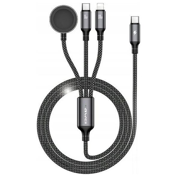 Awei AWEI kabel W23 3w1 usb-c/lightning/watch 100W/10W/2.5W czarny/black