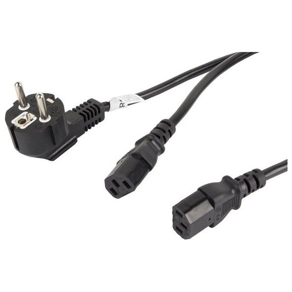 Kabel zasilający Lanberg CEE 7/7 - 2x IEC 320 C13, 2m czarny (CA-C13C-13CC-0018-BK)