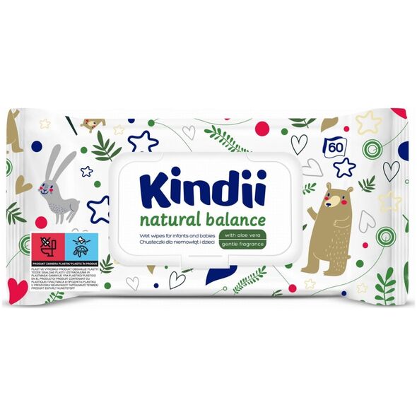 Kindii Natural Balance Chusteczki nawilżane dla niemowląt i dzieci 60szt.
