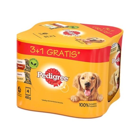 Pedigree PEDIGREE Adult 3+1 PUSZKA 4X400G - mokra karma dla psów w galaretce (2x Z KURCZAKIEM, 2x Z WOŁOWINĄ)