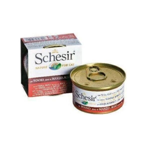 Schesir SCHESIR KOT pusz.85g TUŃCZYK+WOŁOWINA +RYŻ W SOSIE