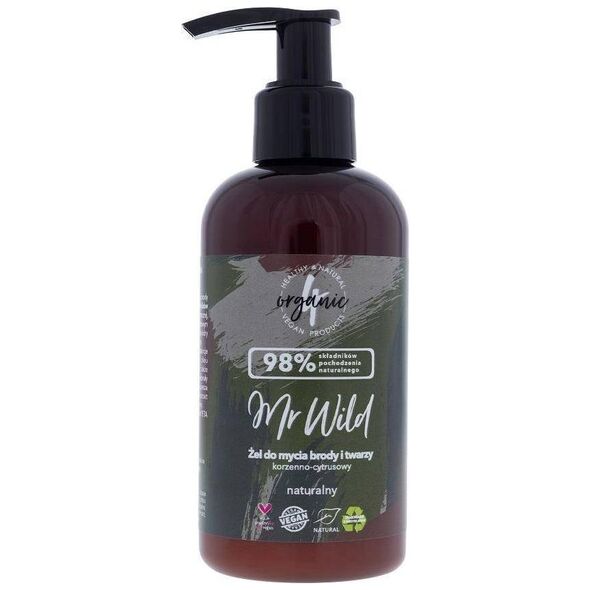 4organic 4ORGANIC_Mr Wild Żel do mycia brody i twarzy Korzenno-Cytrusowy 200ml