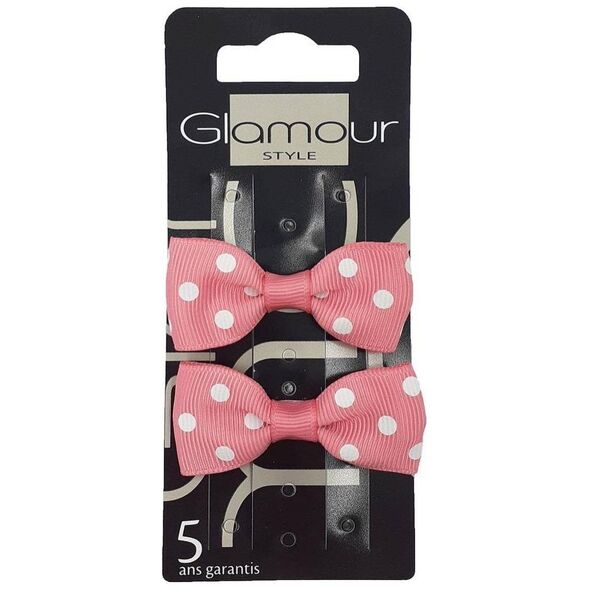 Glamour GLAMOUR_Spinki do włosów Różowa Kokarda w Kropki 2szt