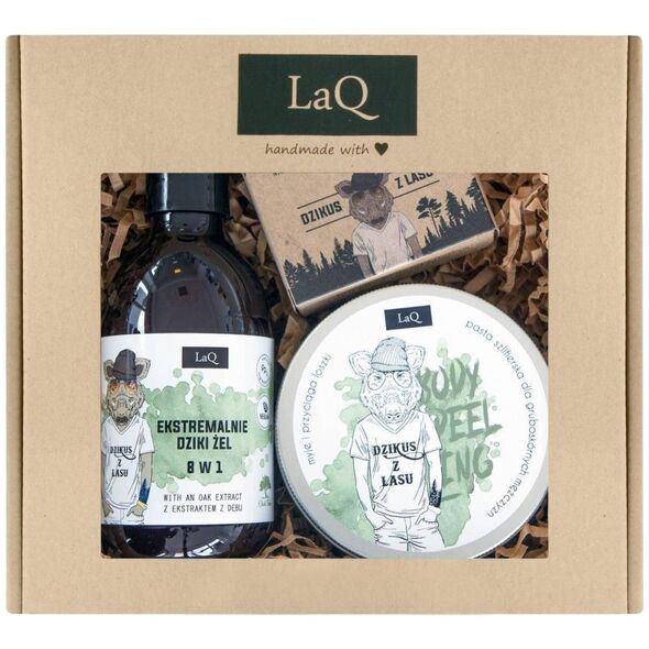 LaQ LAQ_SET Dzik mały żel 300ml + peeling do ciała 200ml + mydło 85g
