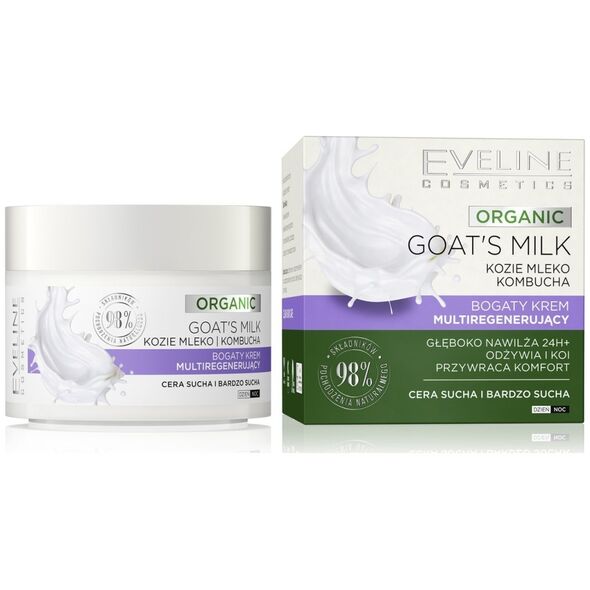 Eveline Organic Goat's Milk - Bogaty krem regenerujący na dzień i noc - cera sucha 50ml