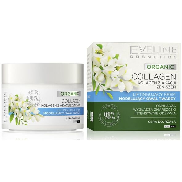 Eveline Organic Collagen Liftingujący Krem modelujący owal twarzy na dzień i noc - cera dojrzała 50ml