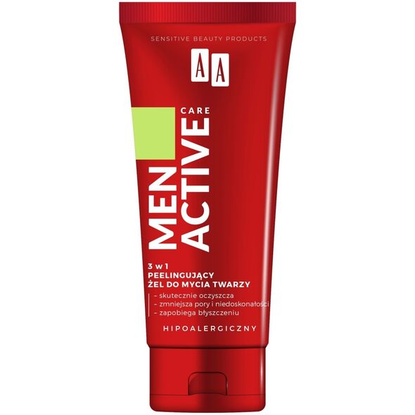 AA_Men Active Care 3w1 peelingujący żel do mycia twarzy 150ml