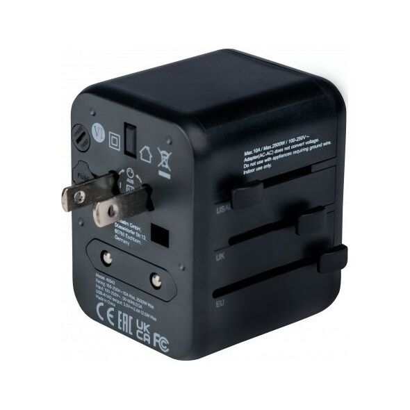 Verbatim 100-250 V Adapter podróżny, CEE7 (widelec) - gniazdo, czarny, Verbatim