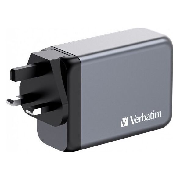 Verbatim Ładowarka GaN Verbatim, USB 3.0, USB C, szara, 240 W, wymienne końcówki C,G,A