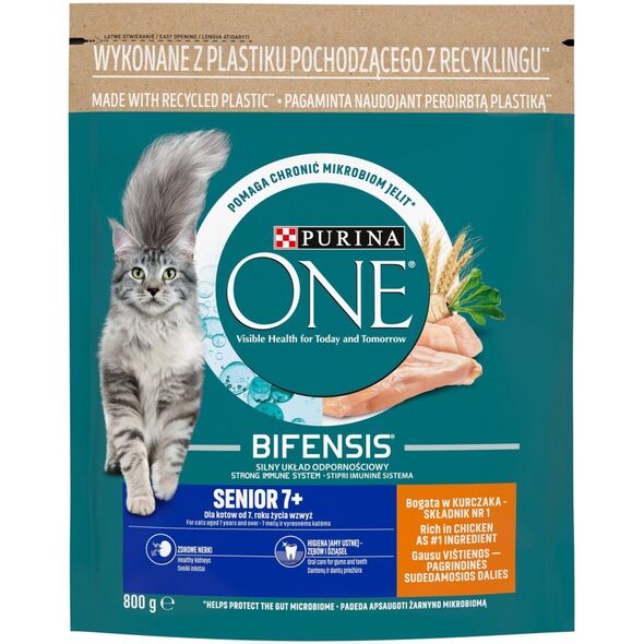 PURINA NESTLE PURINA One Bifensis Senior 7+ Bogata w Kurczaka i Pełne Ziarna - sucha karma dla kota - 800 g