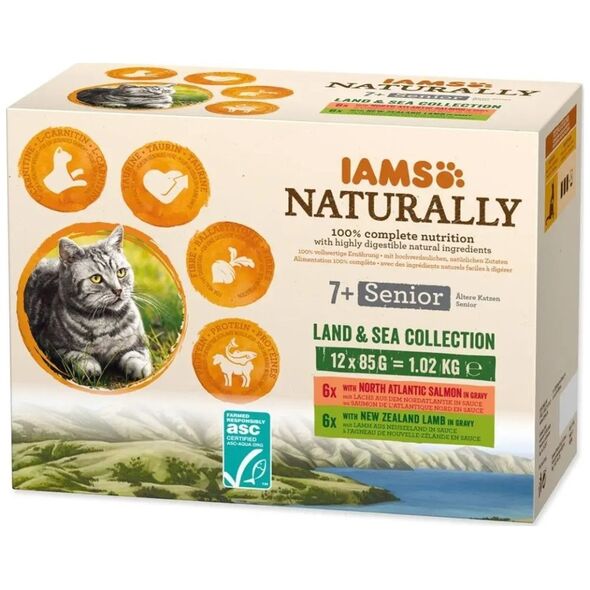 IAMS IAMS Naturally Senior zestaw smaków morskch i mięsnych 12x85g kot