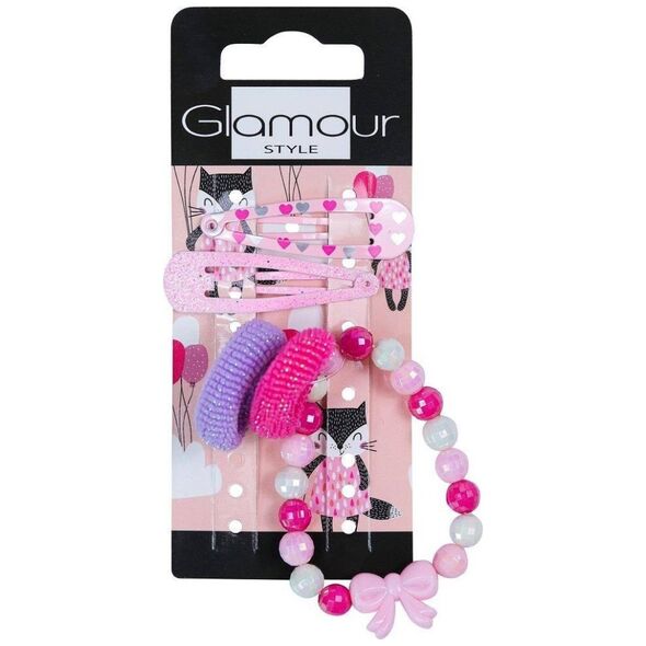 Glamour Kids zestaw gumki do włosów 2szt. + spinki do włosów 2szt.+ bransoletka Serduszka