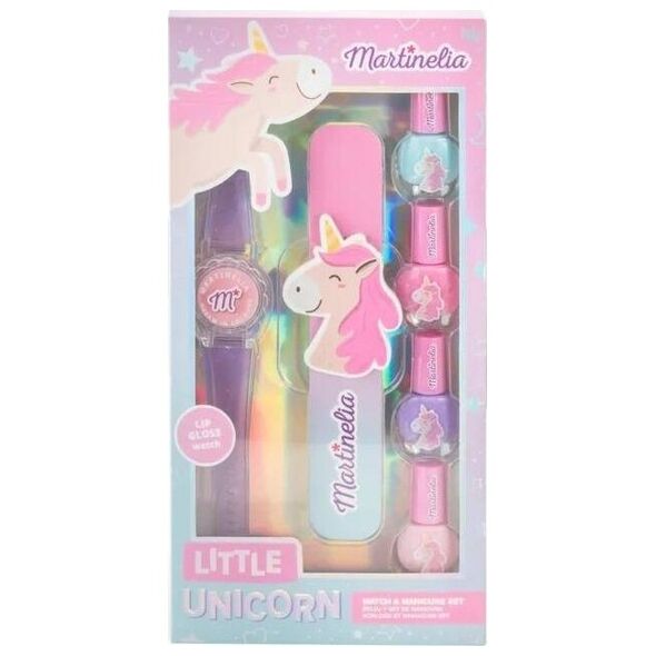 Martinelia Little Unicorn Watch & Manicure Set zestaw uroczy zegarek z błyszczykiem + lakier do paznokci 4szt + pilnik