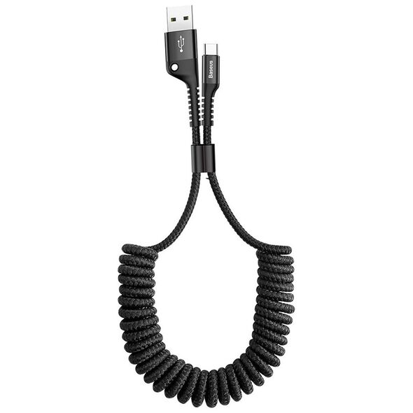 Baseus Fish Eye Spiral USB 2.0 Cable USB-C male - USB-A male Μαύρο 1m (CATSR-01) (BASCATSR01) έως 12 άτοκες Δόσεις