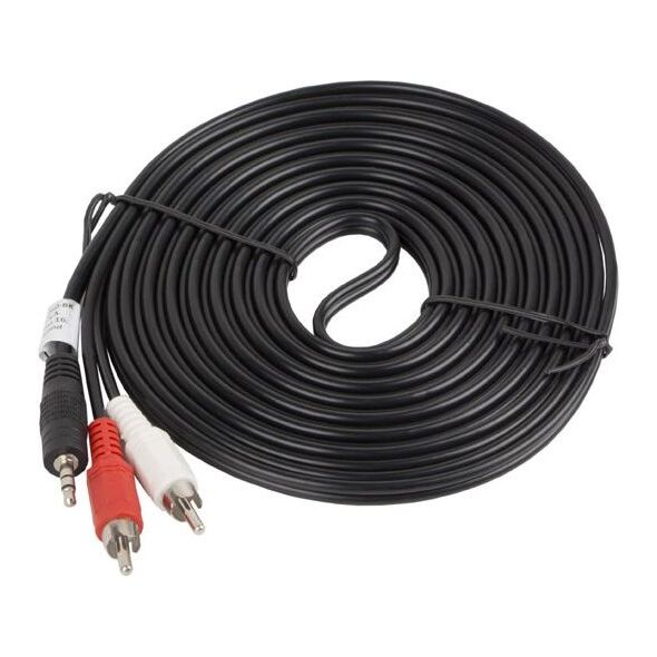 Kabel Lanberg Jack 3.5mm - RCA (Cinch) x2 5m czarny (CA-MJRC-10CC-0050-BK)