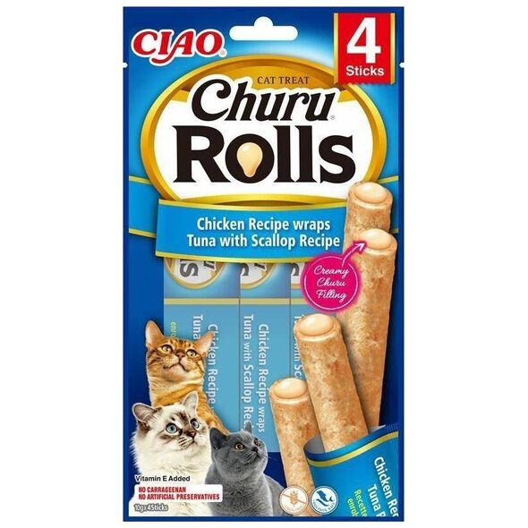Inaba Foods Churu Rolls Chicken Tuna With Scallop 40g, przysmak dla kota