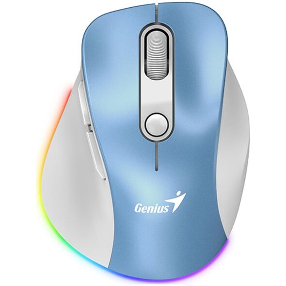 Mysz Genius Mysz bezprzewodowa, Genius Ergo 9000S Pro, biało-niebieska, optyczna, 2400DPI