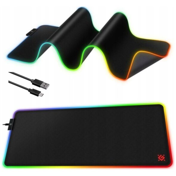 Defender Podkładka Defender Gaming BLACK XXL LIGHT 780x300x4mm podświetlenie LED RGB + 2x HUB USB