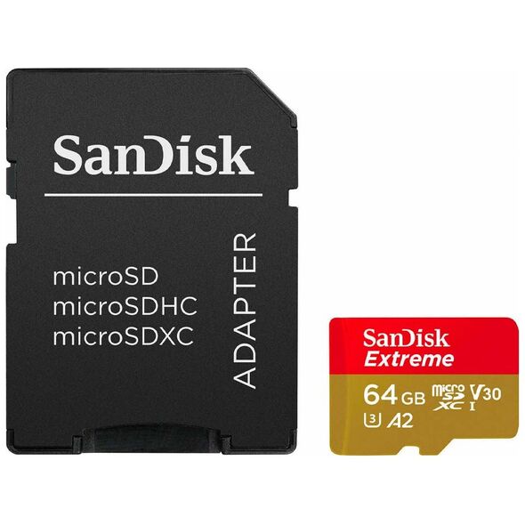 Sandisk Extreme microSDXC 64GB Class 10 U3 V30 A2 UHS-I με αντάπτορα (SDSQXAH-064G-GN6MA) (SANSDSQXAH-064G-GN6MA) έως 12 άτοκες Δόσεις