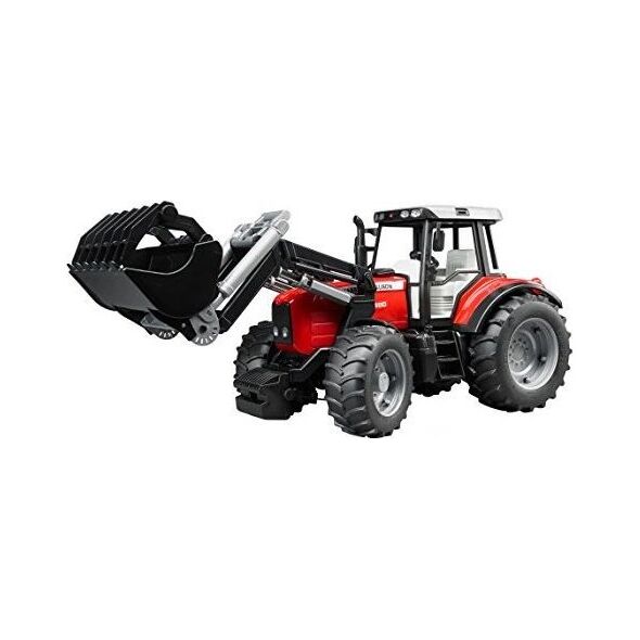 Bruder Traktor Massey Ferguson 7480 z ładowaczem czołowym, przyczepą do drzewa (02046)