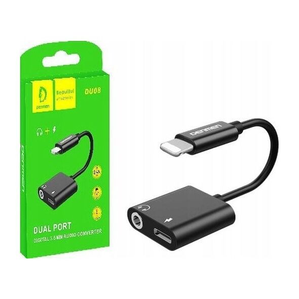 Adapter USB Vega ADAPTER HF IPHONE DENMEN CZARNY AUDIO JACK + ZASILANIE DU08>