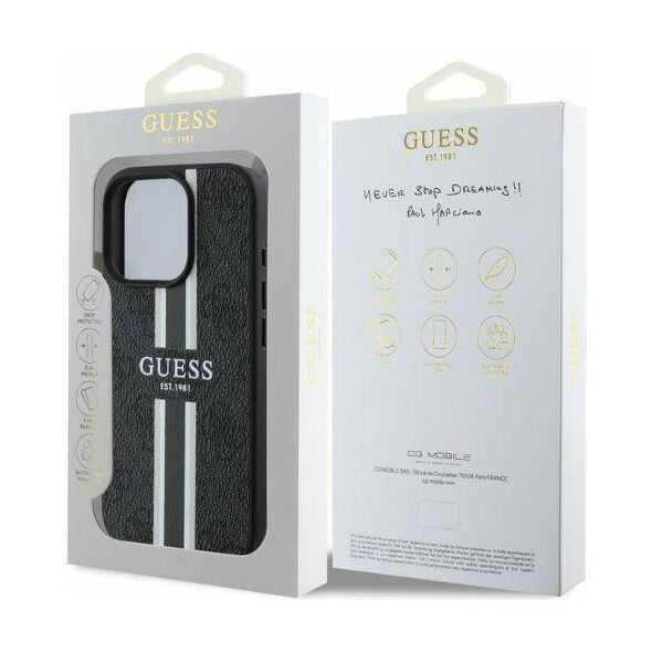 Original Case IPHONE 16 PRO Guess Hardcase 4G Printed Stripes MagSafe (GUHMP16LP4RPSK) black 3666339342104