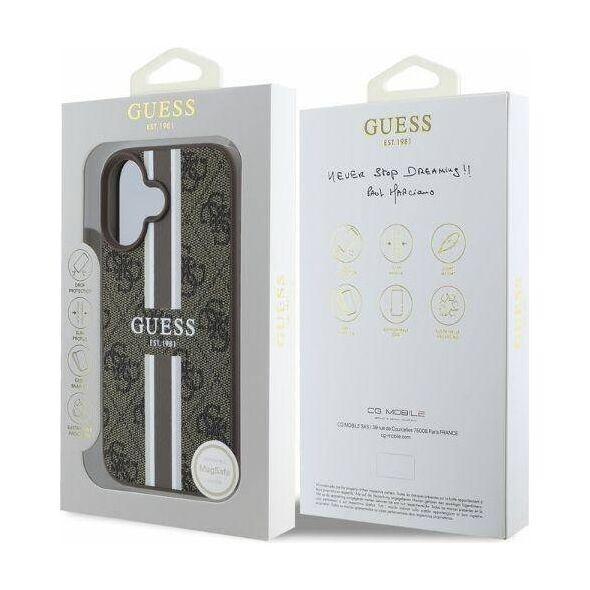 Original Case IPHONE 16 Guess Hardcase 4G Printed Stripes MagSafe (GUHMP16SP4RPSW) brown 3666339342128